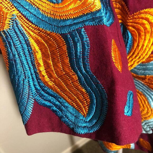 Ettwa Anthropologie Burgundy Floral Embroidered Boho Jacket Size L - Picture 6 of 13